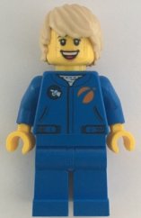 cty1067 Astronaut - Female, Blue Jumpsuit, Tan Hair Tousled with Side Part, Freckles, Open Mouth Smile