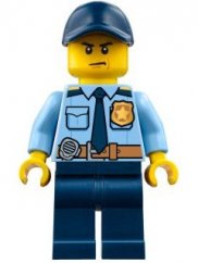 cty0748 Police - City Shirt with Dark Blue Tie and Gold Badge, Dark Tan Belt with Radio, Dark Blue Legs, Dark Blue Cap with Hole