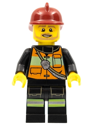 cty0369 Fire - Reflective Stripes with Pockets and Shoulder Strap, Dark Red Fire Helmet, Beard Light Brown Angular