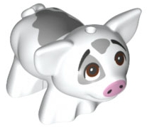 28318pb03 Pig, Friends with Black Eyebrows, Reddish Brown Eyes Looking Up, Bright Pink Nose, and Dark Bluish Gray Smooth Spots Pattern (Pua)