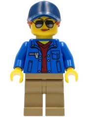 cty1265 Ground Crew - Female, Blue Jacket over Dark Red V-Neck Sweater, Dark Tan Legs, Dark Blue Cap with Dark Orange Ponytail