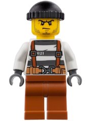 cty0777 Police - City Bandit Crook Overalls 621 Prison Stripes, Dark Orange Legs, Black Knit Cap, Beard Stubble and Scowl