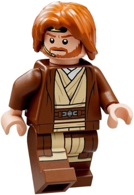 sw1220 Obi-Wan Kenobi - Reddish Brown Robe, Dark Orange Mid-Length Tousled with Center Part Hair