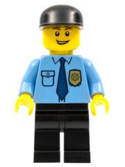 cty0298 Police - City Shirt with Dark Blue Tie and Gold Badge, Black Legs, Black Cap