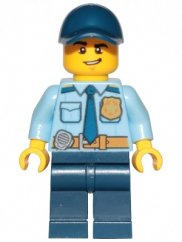 cty1155 Police - City Officer Shirt with Dark Blue Tie and Gold Badge, Dark Tan Belt with Radio, Dark Blue Legs, Dark Blue Cap, Lopsided Grin