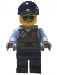 cty0619 Police - City Officer, Sunglasses, Gray Vest with Radio and Gold Badge, Dark Blue Legs, Dark Blue Cap