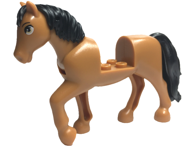 69820c01pb09 Horse, Mini Doll Style with 2 x 2 Cutout and Movable Neck with Fixed Flexible Rubber Black Tail and Mane with Tan Eyes, Black Eyebrows Pattern (Friends Spring)