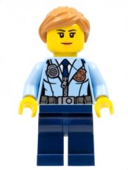 cty0620 Police - City Officer Female, Jacket with Dark Blue Tie, Radio and Gold Badge, Dark Blue Legs, Medium Nougat Ponytail and Swept Sideways Fringe
