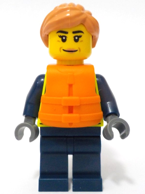 cty1736 Police - City Officer Female, Neon Yellow Safety Vest, Orange Life Jacket, Nougat Hair