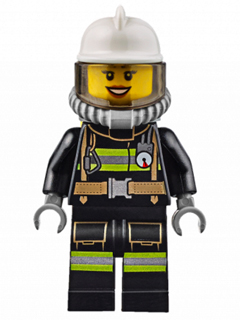 cty0629 Fire - Reflective Stripes with Utility Belt, White Fire Helmet, Breathing Neck Gear with Air Tanks, Trans-Brown Visor, Peach Lips Open Mouth Smile