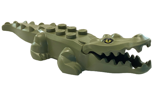 18904c06pb01 Alligator / Crocodile with 20 Teeth with Yellow Eyes without White Glints Pattern with Red Technic, Pin 1/2