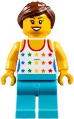 cty0819 Shirt with Female Rainbow Stars Pattern, Medium Azure Legs, Reddish Brown Ponytail Hair, Black Eyebrows