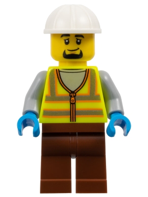 cty1796 Dock Worker - Male, Neon Yellow Reflective Vest, Reddish Brown Legs, White Construction Helmet, Goatee