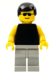 pln013 Plain Black Torso with Yellow Arms, Light Gray Legs, Sunglasses, Black Male Hair