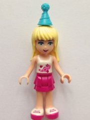 frnd0136 Friends Stephanie - Magenta Layered Skirt, White Top with Stars, Medium Azure Party Hat