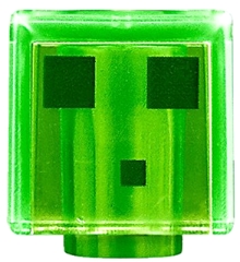 19729pb021 Minifigure, Head, Modified Cube with Pixelated Dark Green Eyes and Mouth Pattern (Minecraft Slime)