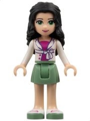 frnd0067 Friends Emma - Sand Green Skirt, White Jacket with Bow over Magenta Top