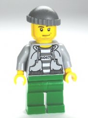 cty0288 Police - Jail Prisoner 60675 Hoodie over Prison Stripes, Green Legs, Dark Bluish Gray Knit Cap