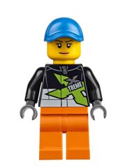 cty0543 Xtreme Powerboat Driver, Female, Black Racing Jacket, Orange Legs, Blue Seamed Cap