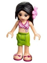 frnd0199 Friends Martina - Lime Wrap Skirt, Dark Pink and White Swimsuit Top, Bright Pink Flower