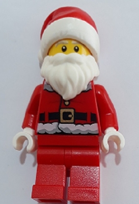 hol125 Santa, Red Legs, Fur Lined Jacket with Button, Gray Bushy Eyebrows