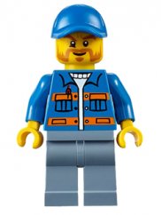 cty0610 Blue Jacket with Pockets and Orange Stripes, Sand Blue Legs, Blue Short Bill Cap, Beard