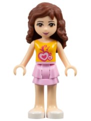 frnd023 Friends Olivia (Light Nougat) - Bright Pink Layered Skirt, Orange Top