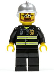 cty0087 Fire - Reflective Stripes, Black Legs, Silver Fire Helmet, Beard and Glasses (Hovercraft Pilot)