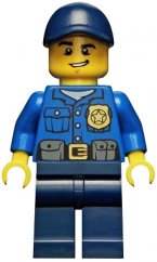 cty0454 Police - City Officer, Gold Badge, Dark Blue Cap with Hole, Lopsided Grin