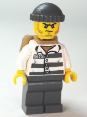 cty0480 Police - Jail Prisoner 86753 Prison Stripes, Dark Bluish Gray Knit Cap, Backpack, Scowl