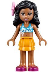 frnd0103 Friends Kate - Bright Light Orange Layered Skirt, Dark Azure Bikini Top, Flower