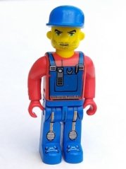 4j006 Tractor Driver With Blue Overalls, Red Shirt, Plain Blue Cap, Beard Stubble (4214808)