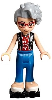 frnd0254 Friends Dottie - Blue Trousers, Black Vest over Red Shirt with Cherries, Black Roller Skates