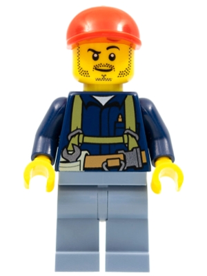 cty0333 Miner - Shirt with Harness and Wrench, Sand Blue Legs, Red Short Bill Cap